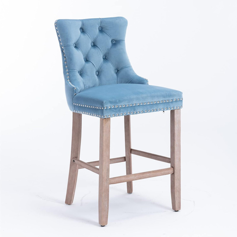 Light Blue Velvet Wingback Bar Stools Set of 2 with Nailhead Trim gallery