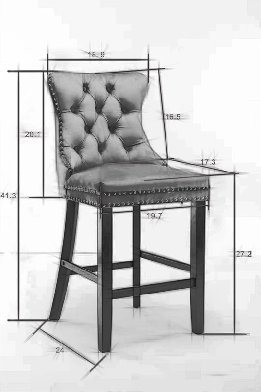 Light Blue Velvet Wingback Bar Stools Set of 2 with Nailhead Trim gallery