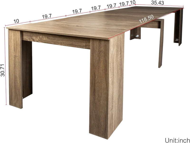 Expandable Dining Table for 6-10, Space-Saving Brown Console Design gallery
