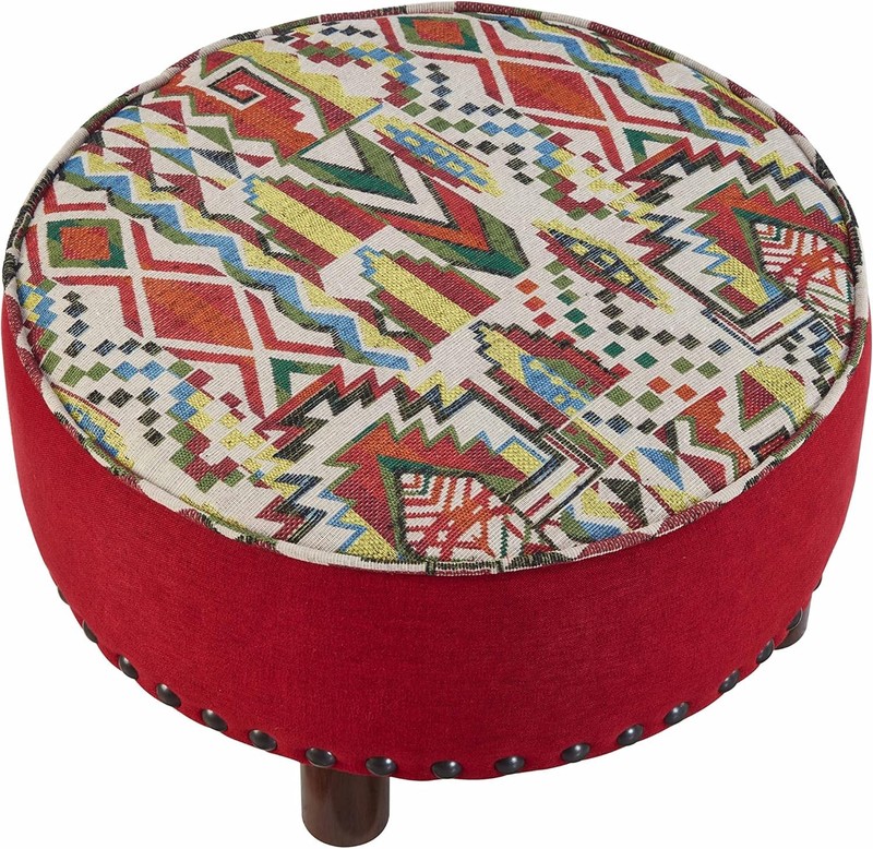 Upholstered Oversized Ottoman Modern round Floor Seating, Dia 21.5" Geometric Re gallery
