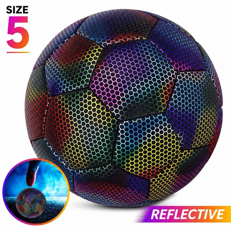 Glow Soccer Ball Rainbow Reflective LED Style Size 5 LumenSports New