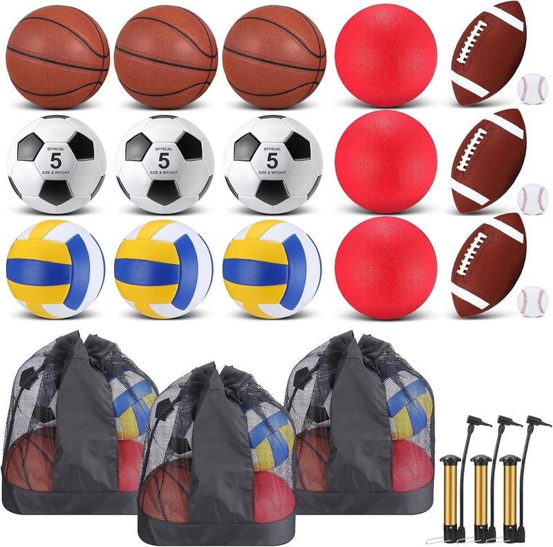 18 Piece Sport Ball Bulk Set Leyndo Basketball Football Soccer