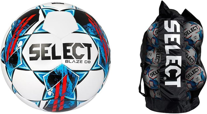 Blaze DB V22 Soccer Ball, White/Red/Blue, Size 5 & Duffle Ball Bag(Holds 12 Size