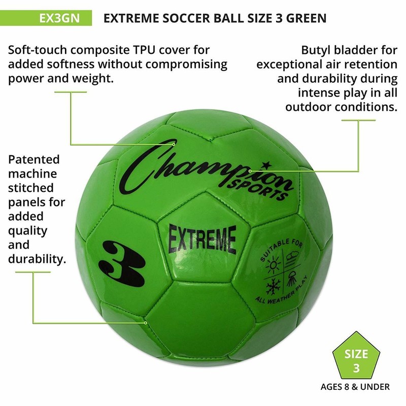 Champion Sports Extreme Soft Touch Butyl Bladder Soccer Ball, Size 3, Green gallery