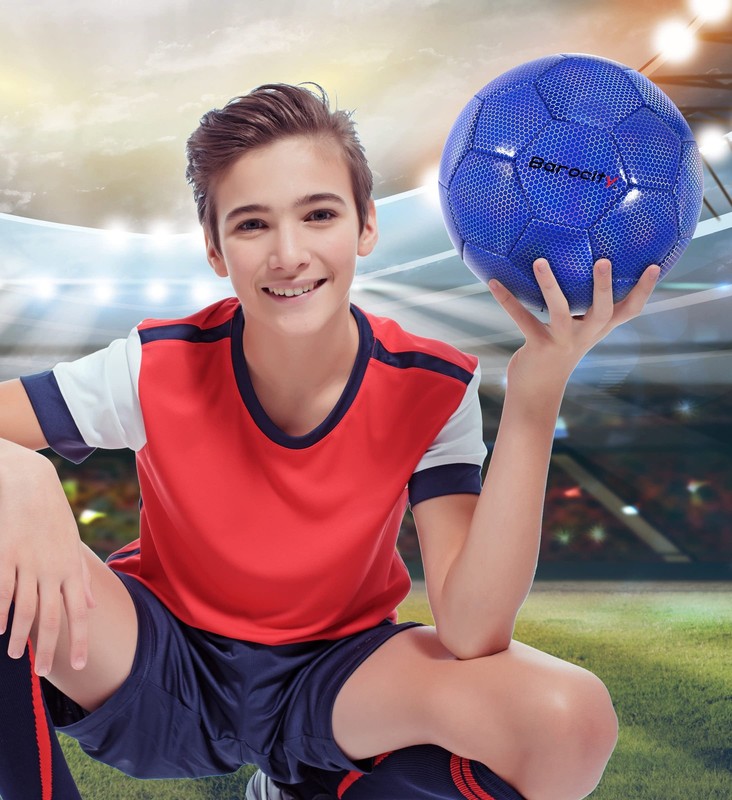 Blue Soccer Ball Size 4, PVC Material, Iridescent Hexagon Pattern, Ideal for ... gallery