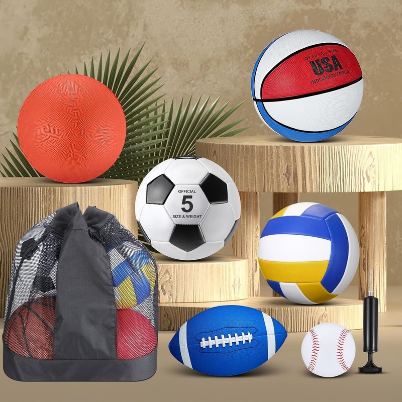 6 Pcs Multi Sport Ball Set Official Size Football Basketball Soccer Volleybal... gallery