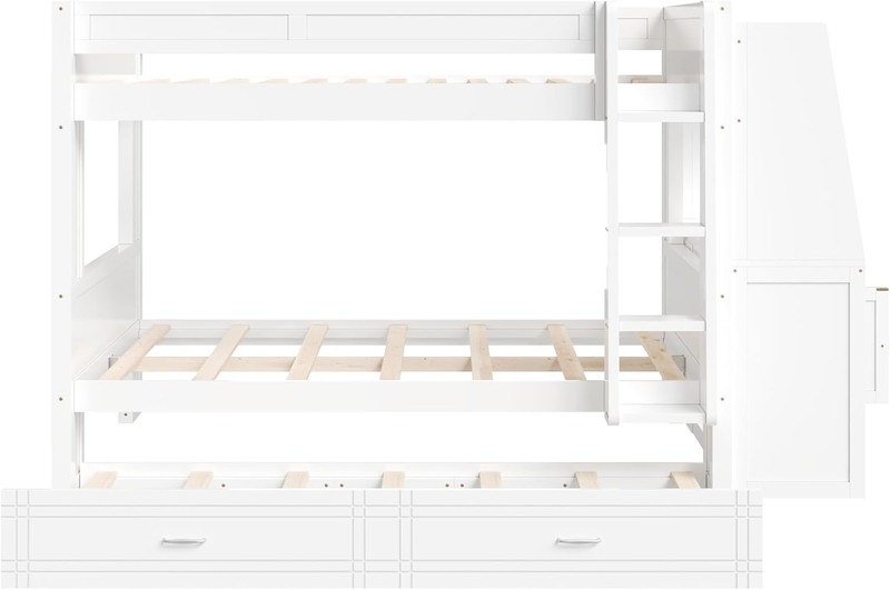 Multifunctional Full Size Bunk Bed with Desk, Trundle & Bookshelves, White gallery