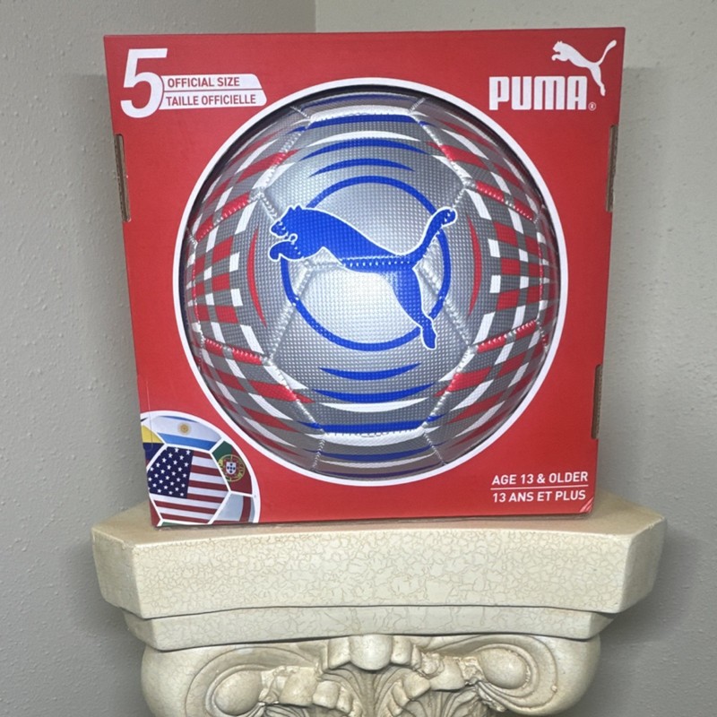 PUMA Soccer Ball Official Size 5 Silver Blue Red Machine Stitched