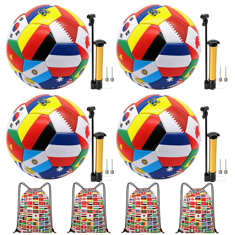 4 Set World Flag Soccer Ball Size 5, 2026 International Flag Soccer Party Fav…