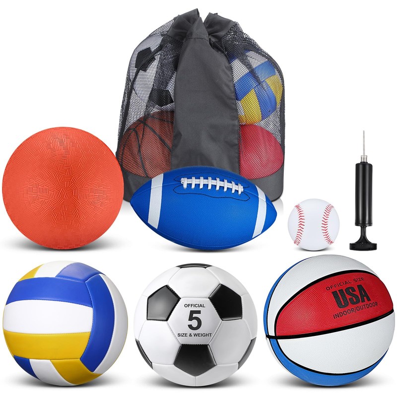 6 Pcs Multi Sport Set Official Size Football Basketball Soccer Volleyball Pla…