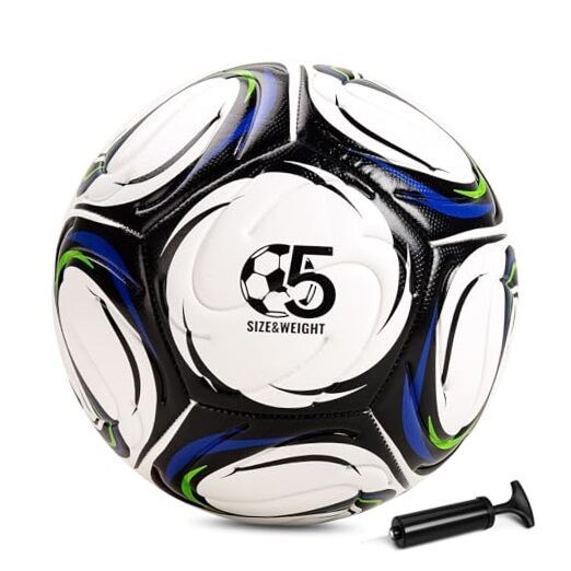 Soccer Ball Size 4 with Pump Deflated, Official Size and Size 5 White Black