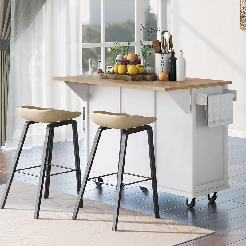 Versatile White Kitchen Cart with Drop-Leaf Top, Storage, and Wheels - 53 gallery