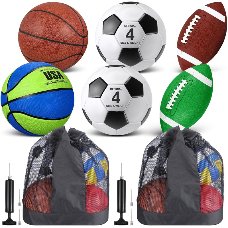 6 Pcs Sport Balls Set for Teens, Include Official Size Basketball Football So…