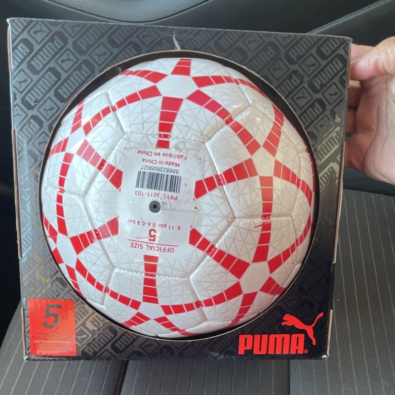 PUMA Official Size 5 Soccer Ball White Red TPU Air Lock Valve Machine Stitched