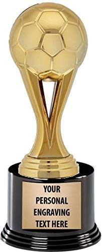 Personalized Gold Soccer Ball Trophy - Custom Engraved 7.25" Award on Deluxe Bas