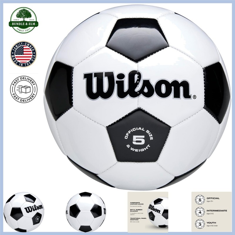 Traditional Soccer Ball, Size 5 with Black/White Color and Excellent Durability