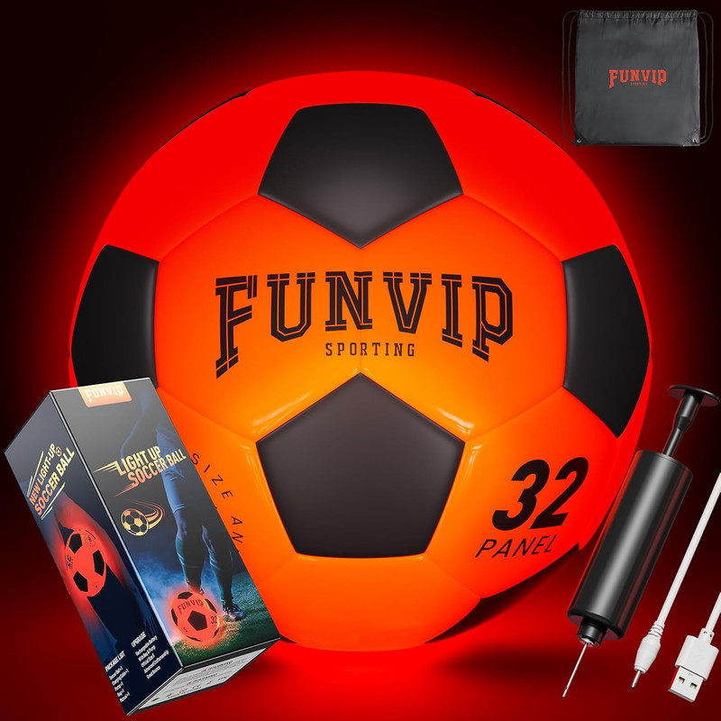 Light up LED Soccer Ball, Rechargeable Glow in the Dark Soccer Ball with Bag, Ch