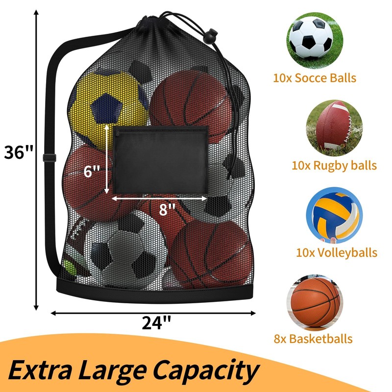 Extra Large Mesh Ball Bag, Heavy Duty Drawstring Storage One Size, Black gallery
