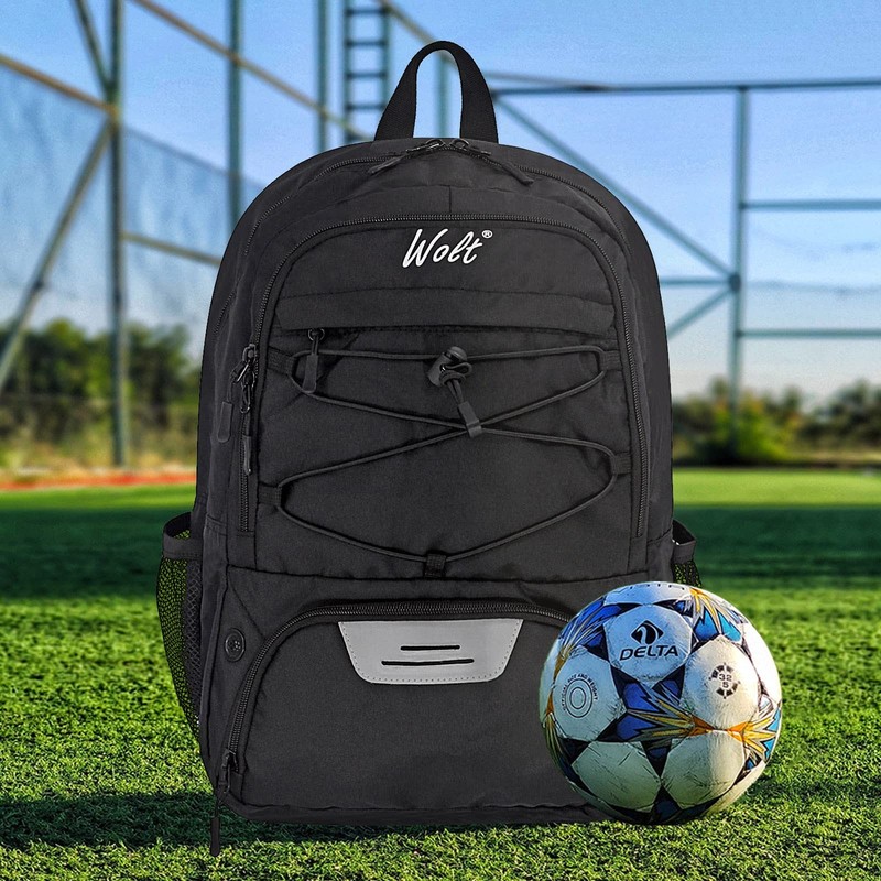 WOLT Soccer Backpack Bag with Ball Holder & Shoes Large, Black gallery