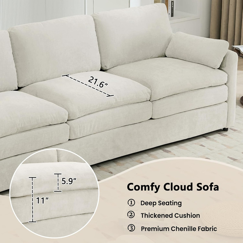 89" Modular Sectional Sofa - Comfy Cloud Couch with Removable Cushions, Beige gallery