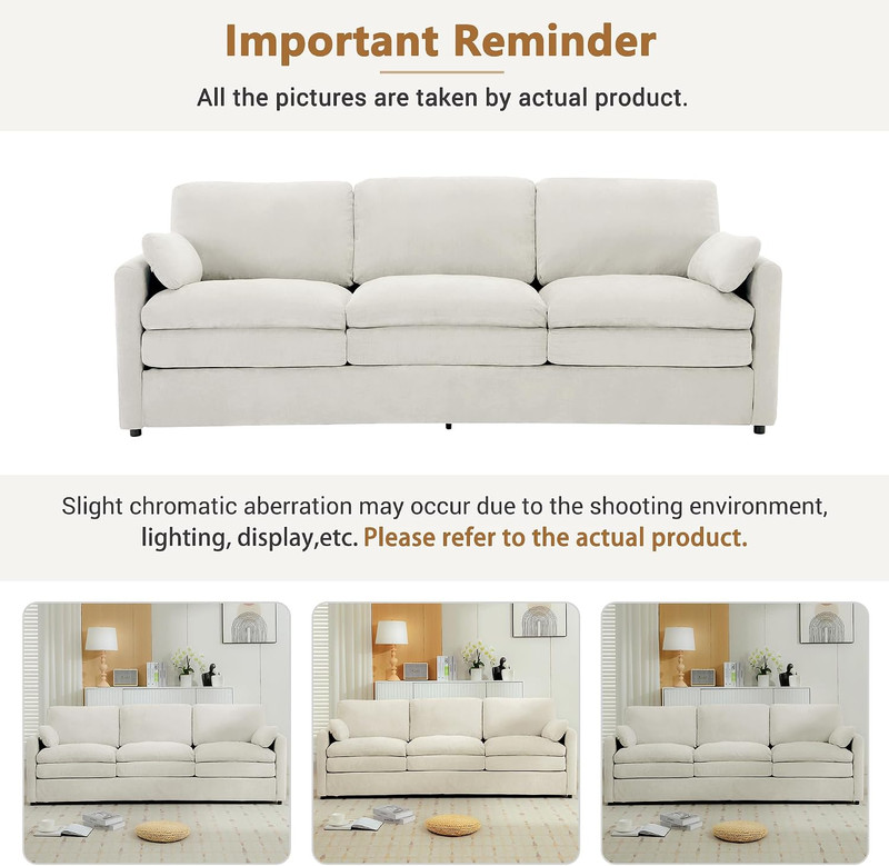 89" Modular Sectional Sofa - Comfy Cloud Couch with Removable Cushions, Beige gallery