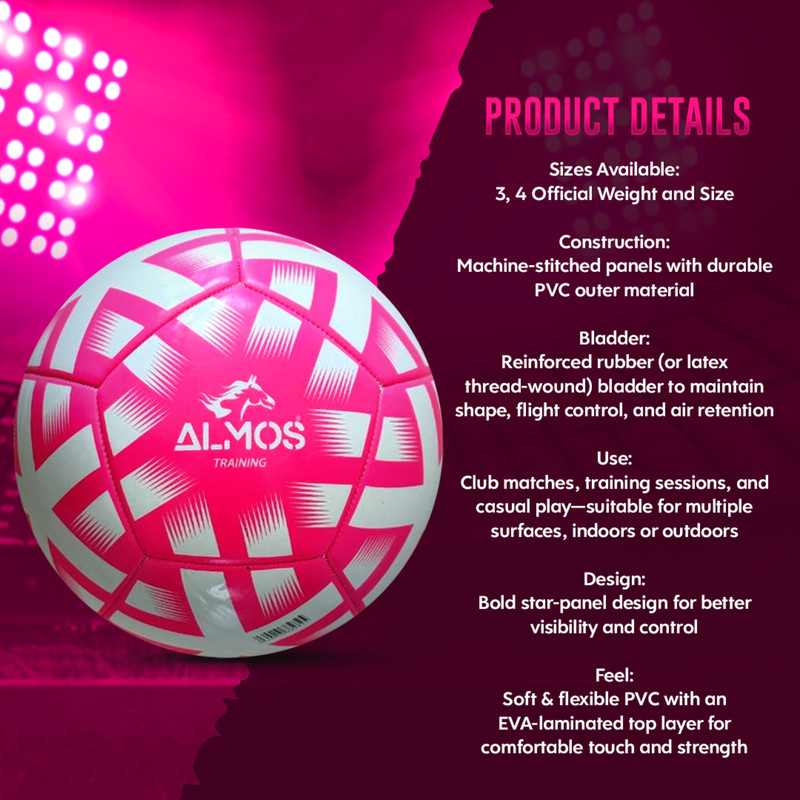 Almos Training PVC Soccer Ball – Size 4 & 5 | Blue, Red & Pink gallery