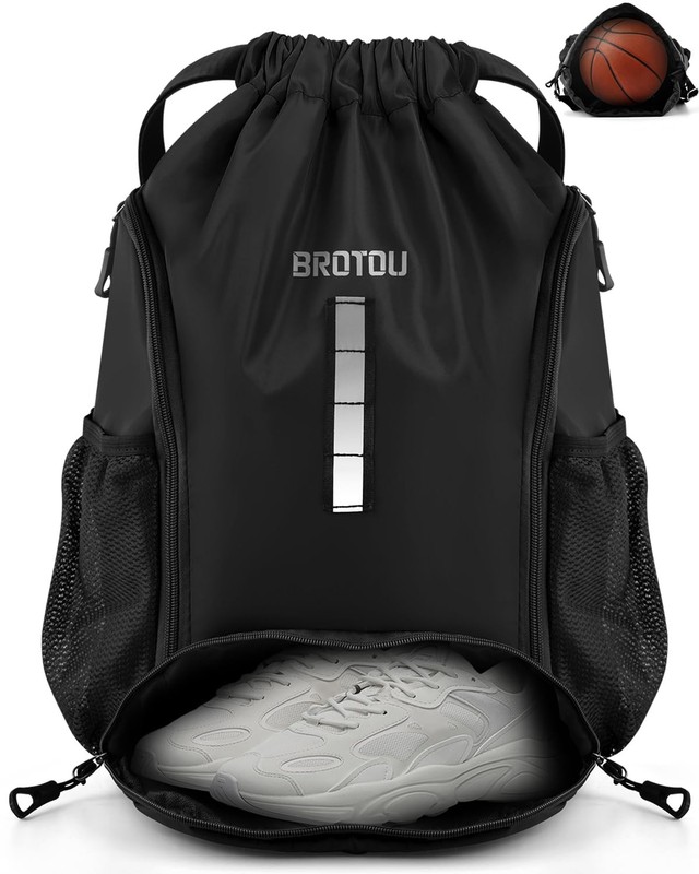 BROTOU Soccer Drawstring Backpack, Basketball Bag, Volleyball One Size, Black