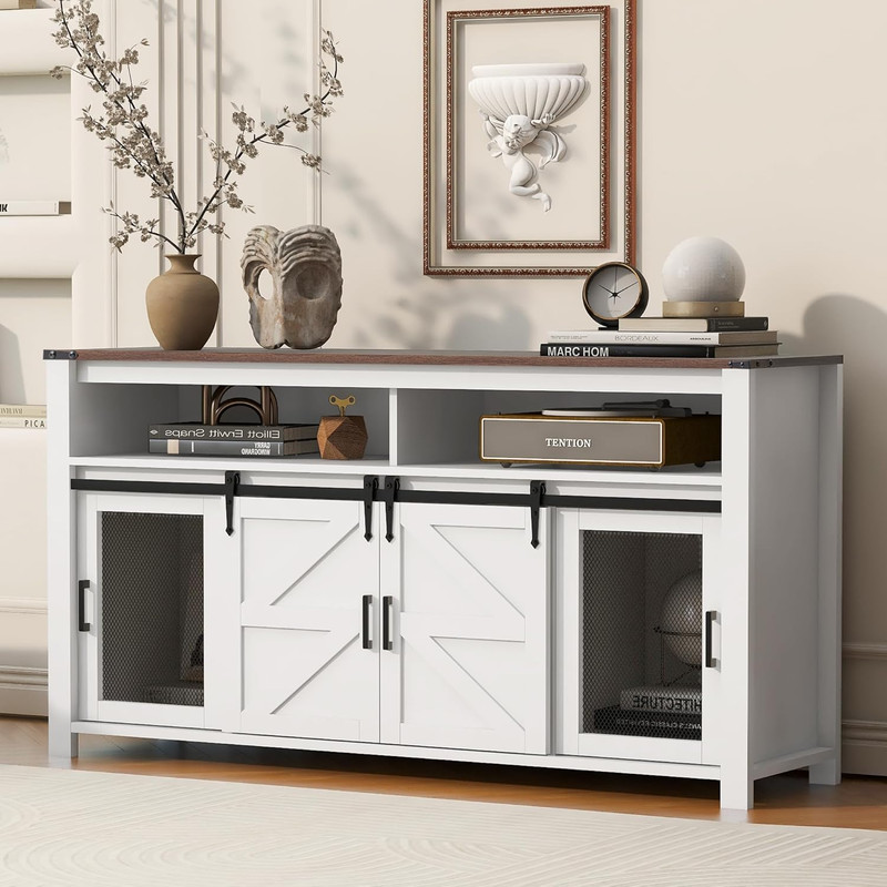 Rustic Farmhouse Sideboard Buffet Cabinet with Sliding Barn Door, 59.3" TV Stand