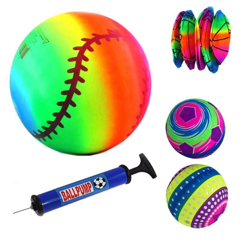 1 Rainbow Inflatable PVC Ball 9″ Beach Pool Outdoor Play Sport Print + Free Pump