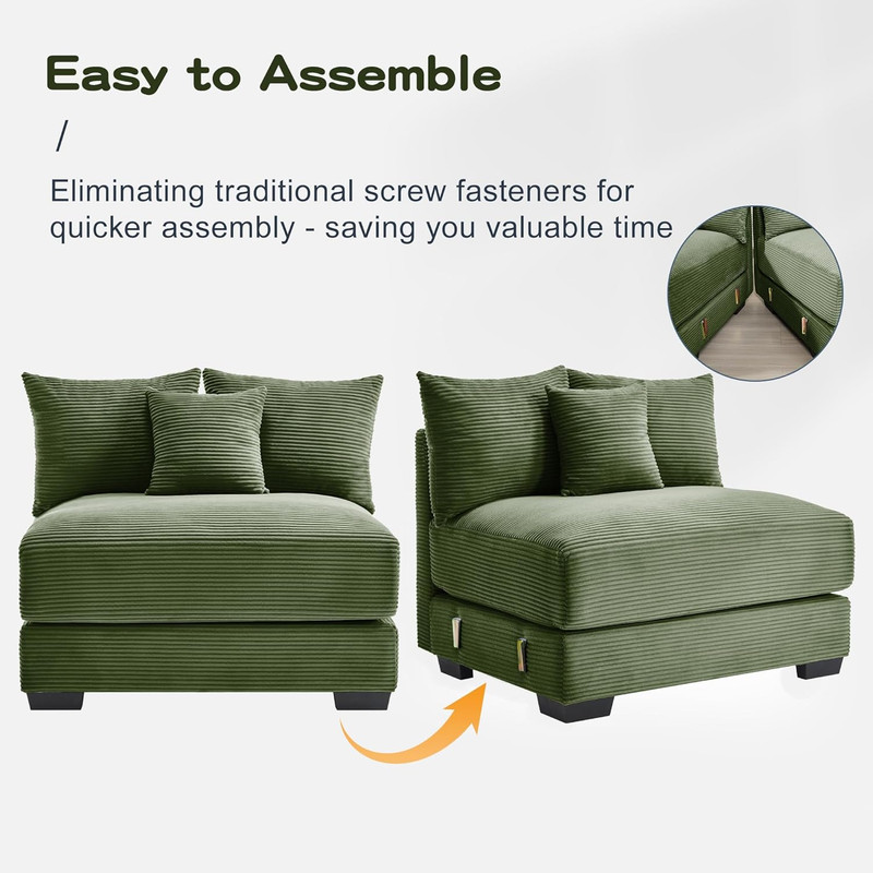 Chic Green Modular Sectional Sofa with Plush Armrests & Cozy Pillows gallery