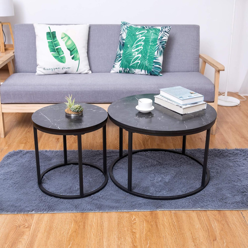 Round Faux Marble Accent Table - 23.25" Dia, Black Design gallery