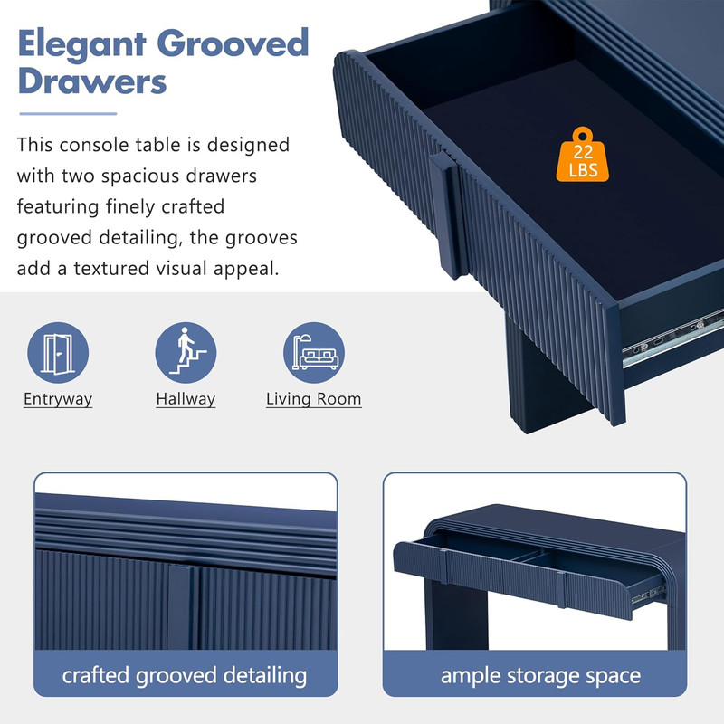 Navy Blue 55" Rounded Console Table with 2 Drawers for Living Room & Hallway gallery