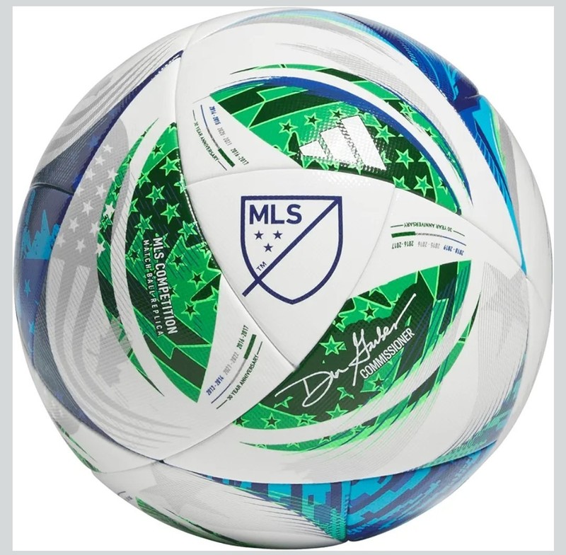 adidas MLS Competition Size 5 NFHS Soccer Ball White/Green/Blue TPU gallery