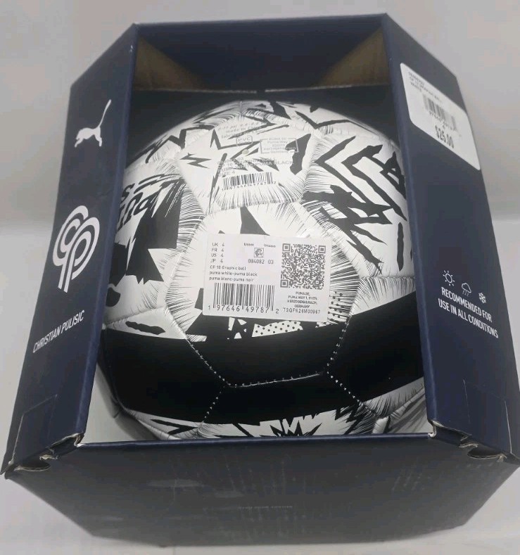 PUMA CP10 Christian Pulisic Performance Soccer Ball Size 4 Black & White Graphic