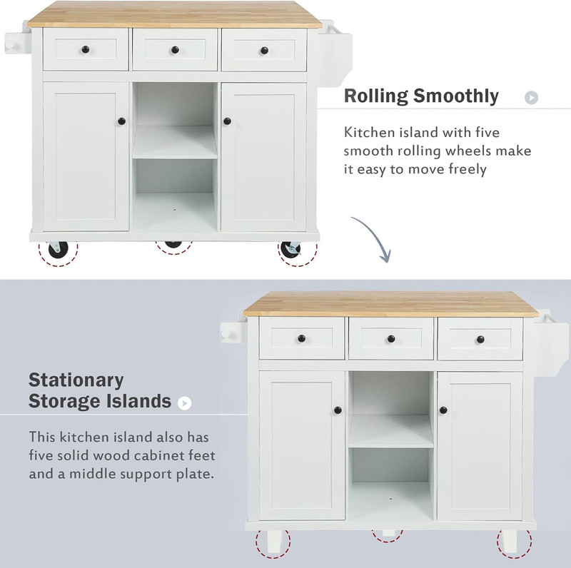 Versatile White Kitchen Cart with Drop-Leaf Top, Storage, and Wheels - 53 gallery