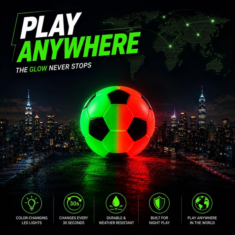 Glow in the Dark Soccer – Size 5 - Color Changing Light Up Socerball – Red & ... gallery