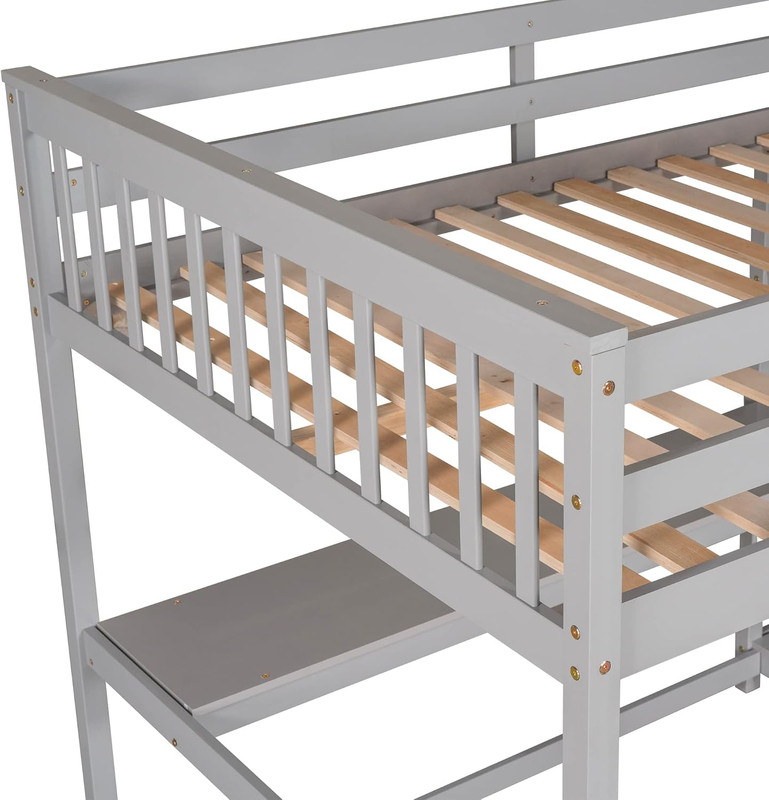 Gray Full Size Loft Bed with Storage Shelves & Under-Bed Desk gallery