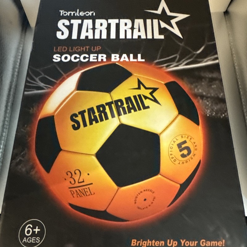 Tomleon Startrail LED Light Up Soccer Ball Size 5 Pump 32 Panel Kids Outdoor