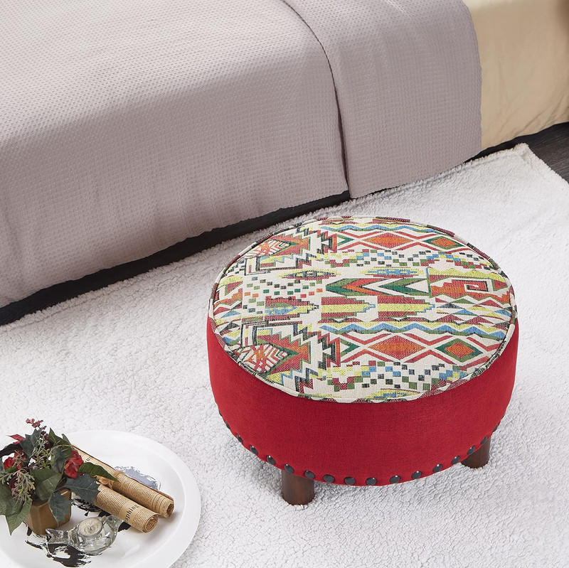 Upholstered Oversized Ottoman Modern round Floor Seating, Dia 21.5" Geometric Re gallery