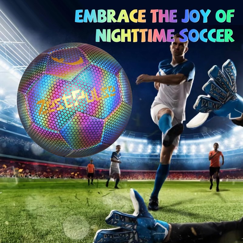 Holographic Reflective Soccer Ball Size 5 for Adults, High Visibility for Nig... gallery