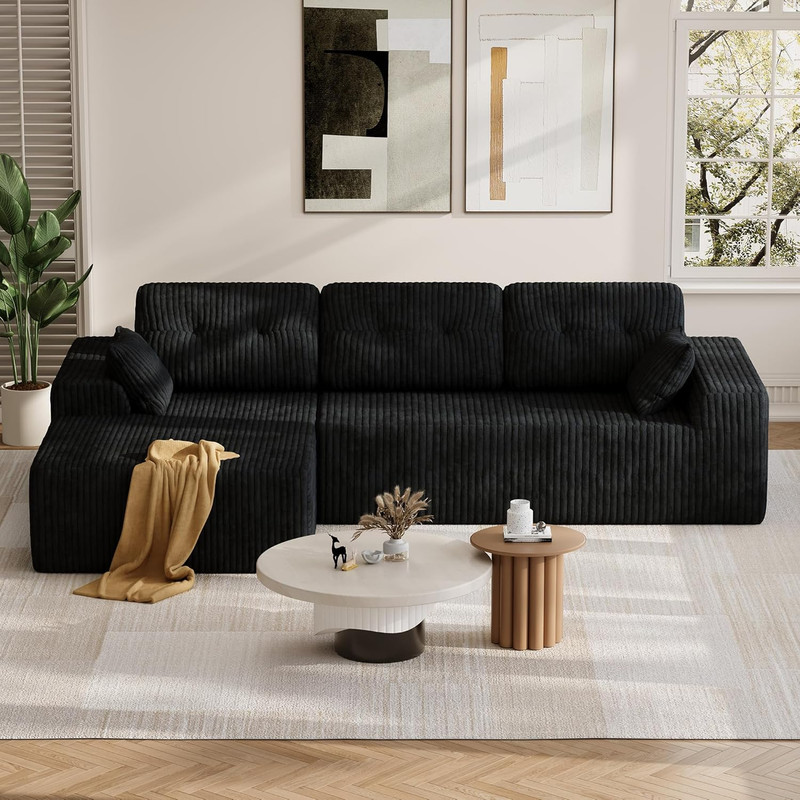 106" Modular Cloud Corduroy Sectional Sofa with Deep Seat - Left Chaise Black gallery