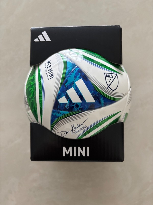 SOCCER BALL-ADIDAS-SIZE 1 MINI-MLS LOGO-GREEN, BLUE&WHITE COLOR-NEW-IN THE BOX-
