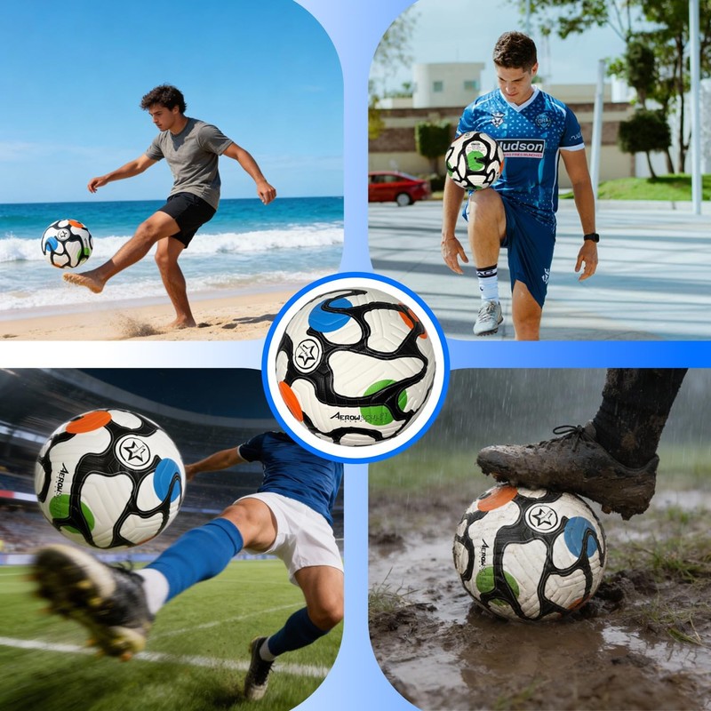 Soccer Ball Size 5,Waterproof PU Leather,Seamless Surface,Official Match Ball... gallery