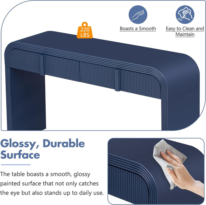 Navy Blue 55" Rounded Console Table with 2 Drawers for Living Room & Hallway gallery