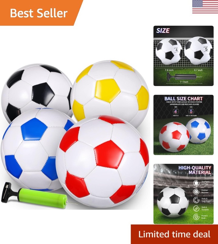 4 Fun and Portable Soccer Balls with Pump – Outdoor & Indoor Sports for All Ages