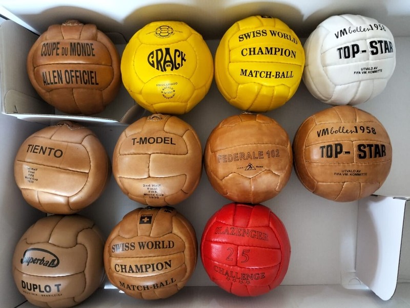 Historical collector mini ball set 11 pcs FIFA world cup 1930-1966 leather 100%