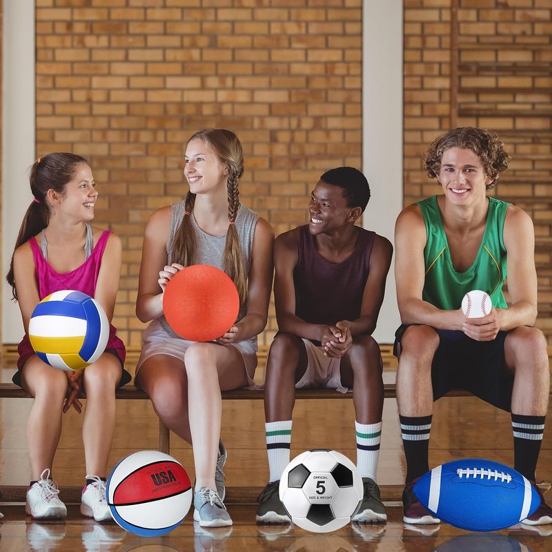 6 Pcs Multi Sport Ball Set Official Size Football Basketball Soccer Volleybal... gallery