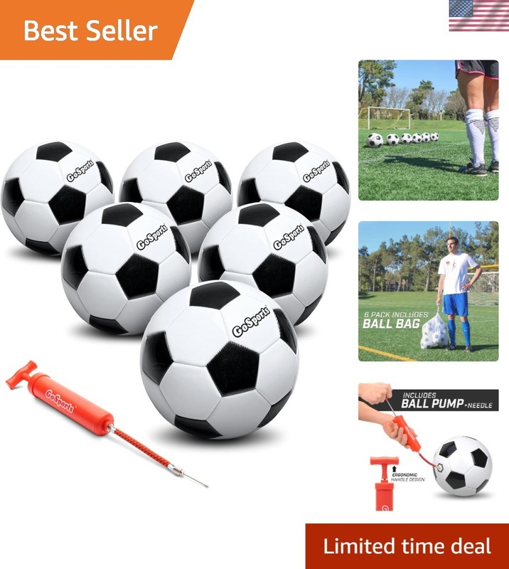 Soccer Ball Set Size 5 6 Pack with Pump Black White Synthetic Leather
