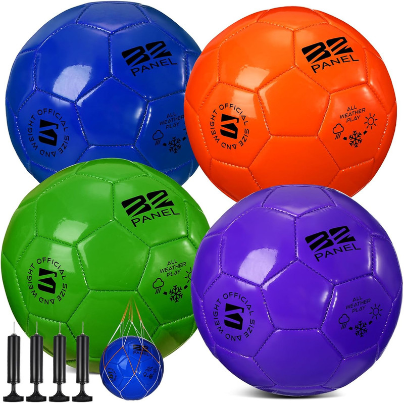 4 Pcs Deflated Soccer Ball Bulk with Pump Mesh Bag Official Size 3 4 5 Back to S gallery