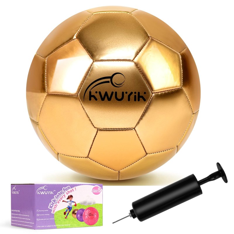 Size 5 Glitter Gold Soccer Ball Set with Pump Soccer Ball for Youth Adults Tr…